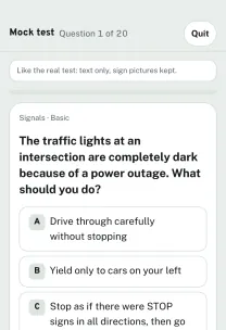Roadfeel app screen: a mock-test question
