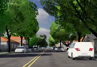 路感 App 截图：危险预判练习的 3D 街景